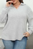 Sky Blue Casual Solid Basic V Neck Plus Size Tops