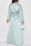 アーミーグリーンのエレガントなソリッド包帯パッチワークOネックロングドレスドレス