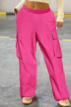 Rosarote, lässige, solide Basic-Hose mit normaler, hoher Taille und herkömmlicher einfarbiger Hose