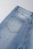Jeans skinny jeans skinny casual cintura alta patchwork sólido azul