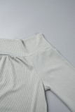 Graues, elegantes, einfarbiges Patchwork-Zweiteiler mit Kordelzug an der Schulter und langen Ärmeln