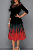 Rode elegante print patchwork O-hals A-lijn jurken