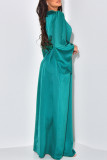 Robe longue verte élégante à bandes, couleur unie, Patchwork, col rond, robes
