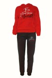 Red Black Casual Letter Print Basic Hooded Collar Long Sleeve Two Pieces