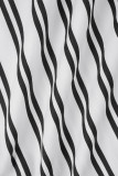 Zwart-wit casual gestreepte print uitgeholde patchwork POLO-kraag overhemdjurk Jurken