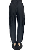 Black Casual Solid Basic Regular High Waist Conventional Solid Color Trousers