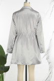 Silver Casual Solid Patchwork Turndown Collar Long Sleeve Dresses