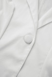 Capispalla con colletto risvoltato e bottoni patchwork solidi bianchi da strada (senza cintura)