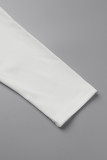 Weiße Street Solid Patchwork-Knopf-Umlegekragen-Oberbekleidung (ohne Gürtel)