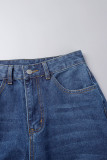 Синие повседневные однотонные рваные джинсы скинни с высокой талией