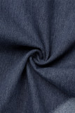 ブルー カジュアル パッチワーク ボタン ターンダウンカラー 長袖 レギュラー デニム ジャケット (実際のオブジェクトに従う)