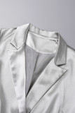 Prata Casual Sólido Patchwork Turndown Collar Vestidos de manga comprida