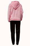 Pink Black Casual Print Patchwork Draw String Pocket Hooded Collar Long Sleeve Two Pieces