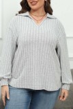 Sky Blue Casual Solid Basic V Neck Plus Size Tops