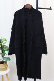 Vêtement d'extérieur à col cardigan à poche patchwork à pompon uni décontracté noir