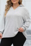 Yellow Casual Solid Basic V Neck Plus Size Tops