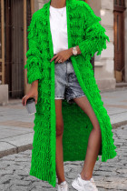 Green Sweet Solid Tassel Patchwork Cardigan Collar Outerwear