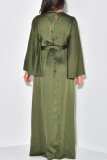 Armeegrünes, elegantes, einfarbiges Patchwork-Kleid mit O-Ausschnitt und langem Kleid