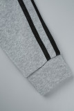 Roupa esportiva casual cinza com patchwork sólido gola com capuz manga longa duas peças