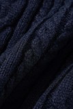Marineblaue, lässige, einfarbige, rückenfreie, langärmlige Kleider mit O-Ausschnitt