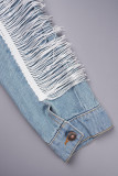 Blue Street – veste en jean à manches longues et col rabattu, couleur unie, Patchwork, boutons à boucle, col rabattu, veste en jean régulière