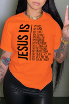 Orange lässige T-Shirts mit Buchstabe O-Ausschnitt und täglichem Druck