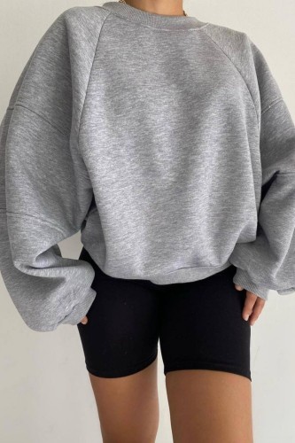 Grey Casual Solid Basic O Neck Tops