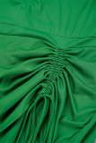 Verde Elegante Sólido Patchwork Draw String O Neck Macacões Plus Size