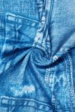 Синие сексуальные лоскутные платья с принтом и воротником-стойкой с принтом и принтом
