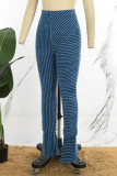 Blaue Street Patchwork-Hose mit normaler mittlerer Taille und gestreiftem Patchwork