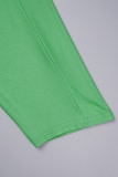 Groene casual effen patchwork knopen met V-hals bovenkleding
