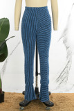 Blaue Street Patchwork-Hose mit normaler mittlerer Taille und gestreiftem Patchwork
