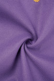 Capispalla viola con stampa casual patchwork con fibbia tascabile o collo