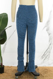 Pantaloni patchwork regolari a vita media patchwork a righe blu
