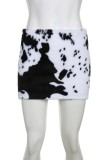 Noir blanc sexy décontracté imprimé basique maigre taille haute conventionnel jupes imprimées complètes