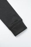 Zwarte casual effen patchwork normale taille conventionele effen kleur broek