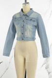 Blue Street – veste en jean à manches longues et col rabattu, couleur unie, Patchwork, boutons à boucle, col rabattu, veste en jean régulière
