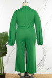 Groene elegante effen patchwork trekkoord O-hals grote maten jumpsuits