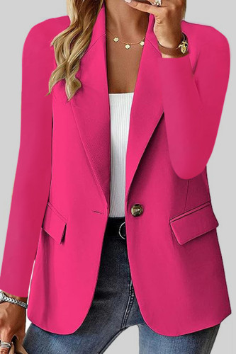 Chaqueta de punto sólida informal rosa roja con cuello vuelto Prendas de abrigo