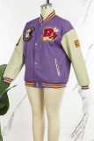 Пурпурная повседневная верхняя одежда с принтом в стиле пэчворк и карманной пряжкой с круглым вырезом