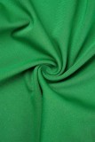 Groene elegante effen patchwork trekkoord O-hals grote maten jumpsuits
