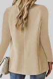 Apricot Casual Solid Cardigan Turn-back Collar Outerwear
