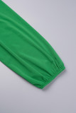 Grön Elegant Solid Patchwork Draw String O Neck Plus Size Jumpsuits