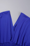 Combinaisons amples décontractées en patchwork uni avec cordon de serrage et col en V bleu