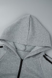 Ropa deportiva casual gris Patchwork sólido Cuello con capucha Manga larga Dos piezas