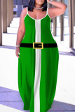 Vestido largo con tirante de espagueti sin espalda con estampado casual sexy verde Vestidos