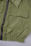 Exército Verde Street Solid Patchwork Bolso Zipper Turndown Collar Outerwear