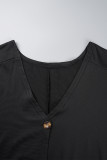 Zwarte casual effen patchwork knopen met V-hals bovenkleding