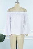 White Casual Solid Patchwork Off the Shoulder Tops