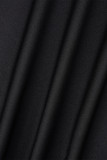 ブラック カジュアル パッチワーク スパンコール Oネック ロングスリーブ ドレス